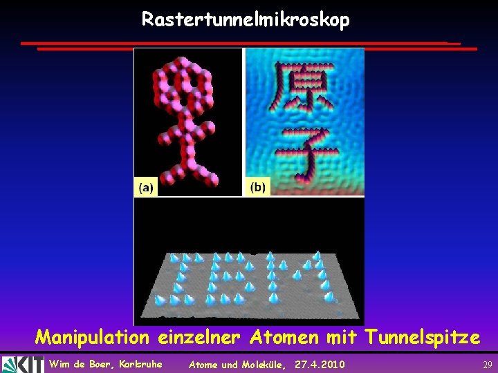 Rastertunnelmikroskop Manipulation einzelner Atomen mit Tunnelspitze Wim de Boer, Karlsruhe Atome und Moleküle, 27.