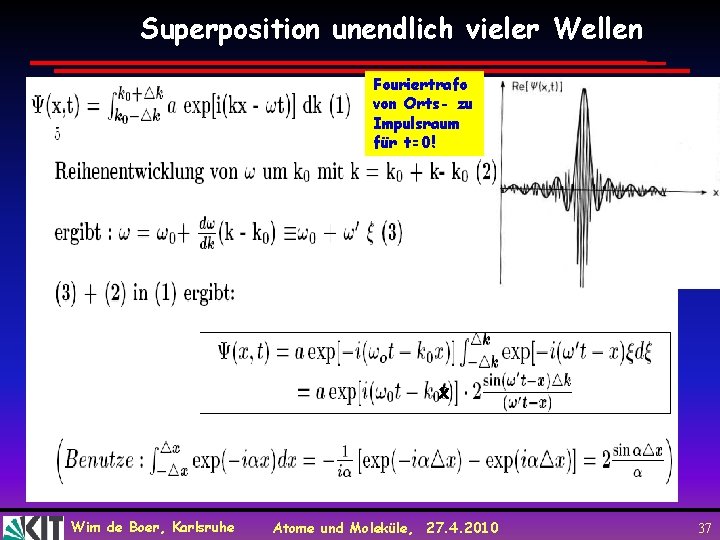 Superposition unendlich vieler Wellen Fouriertrafo von Orts- zu Impulsraum für t=0! x Wim de