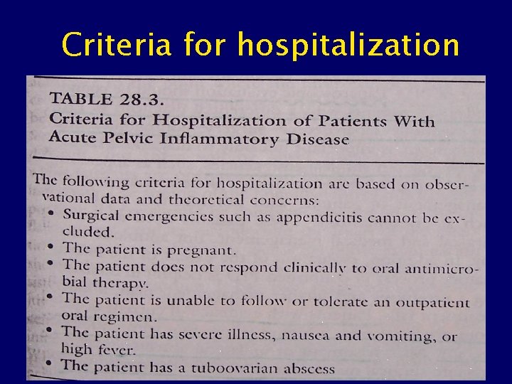 Criteria for hospitalization 