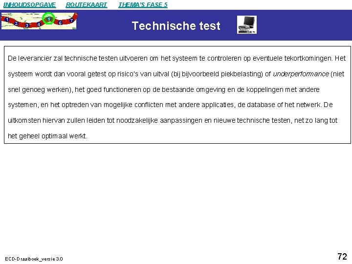 INHOUDSOPGAVE 1 2 5 3 4 ROUTEKAART 6 7 THEMA’S FASE 5 Technische test