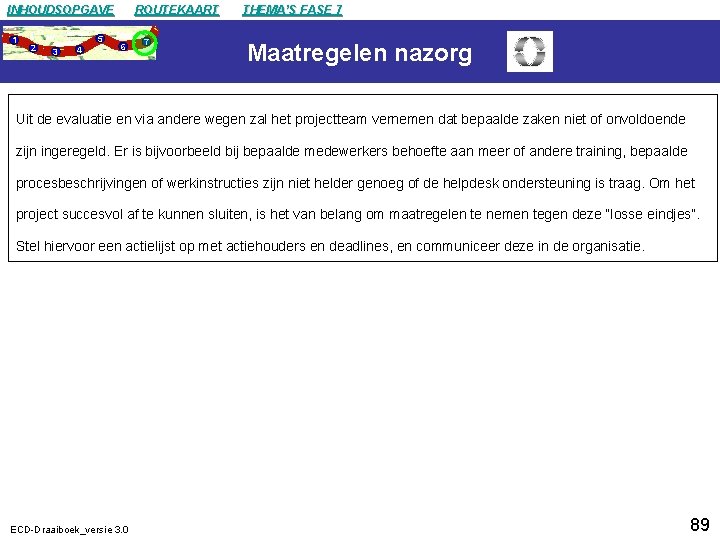 INHOUDSOPGAVE 1 2 5 3 4 ROUTEKAART 6 7 THEMA’S FASE 7 Maatregelen nazorg