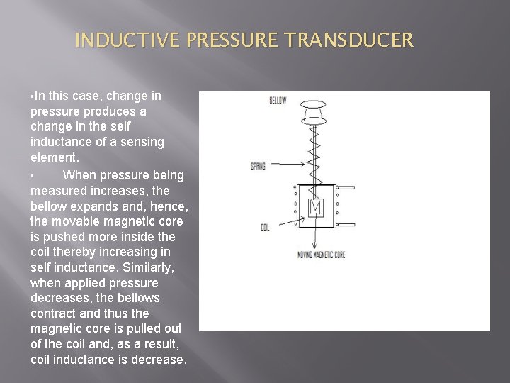 INDUCTIVE PRESSURE TRANSDUCER §In this case, change in pressure produces a change in the