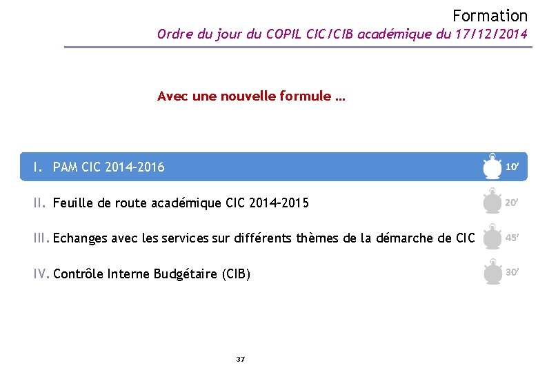 Formation Ordre du jour du COPIL CIC/CIB académique du 17/12/2014 Avec une nouvelle formule