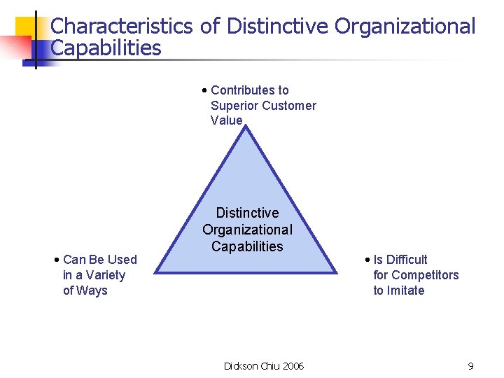 Characteristics of Distinctive Organizational Capabilities • Contributes to Superior Customer Value • Can Be