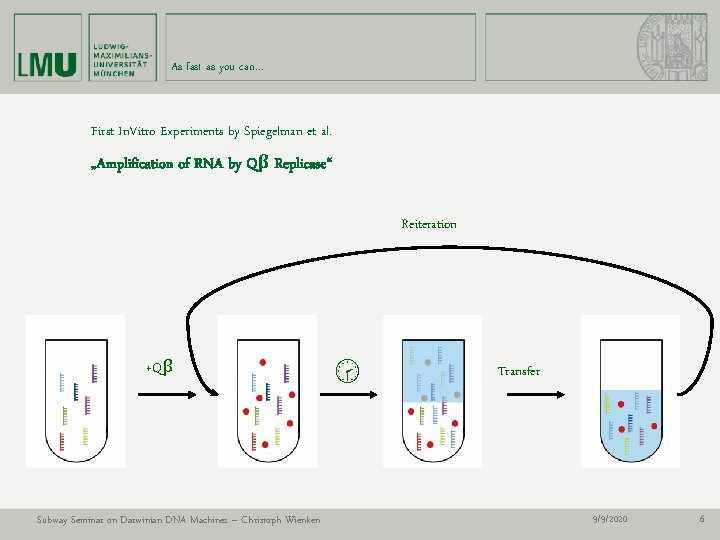 As fast as you can… First In. Vitro Experiments by Spiegelman et al. „Amplification