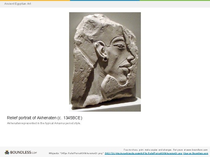 Ancient Egyptian Art Relief portrait of Akhenaten (c. 1345 BCE) Akhenatenrepresented in the typical