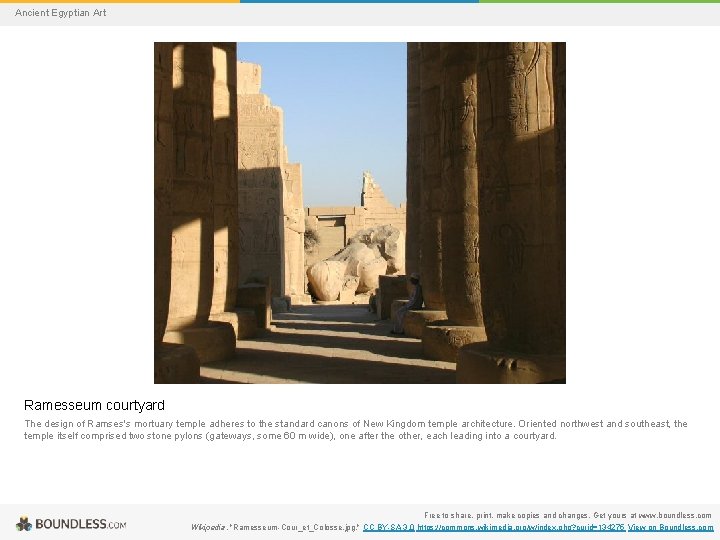 Ancient Egyptian Art Ramesseum courtyard The design of Ramses's mortuary temple adheres to the