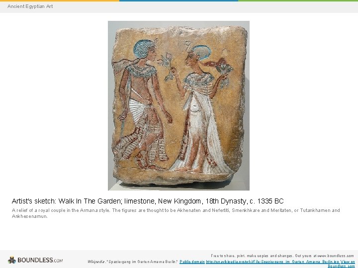 Ancient Egyptian Artist's sketch: Walk In The Garden; limestone, New Kingdom, 18 th Dynasty,