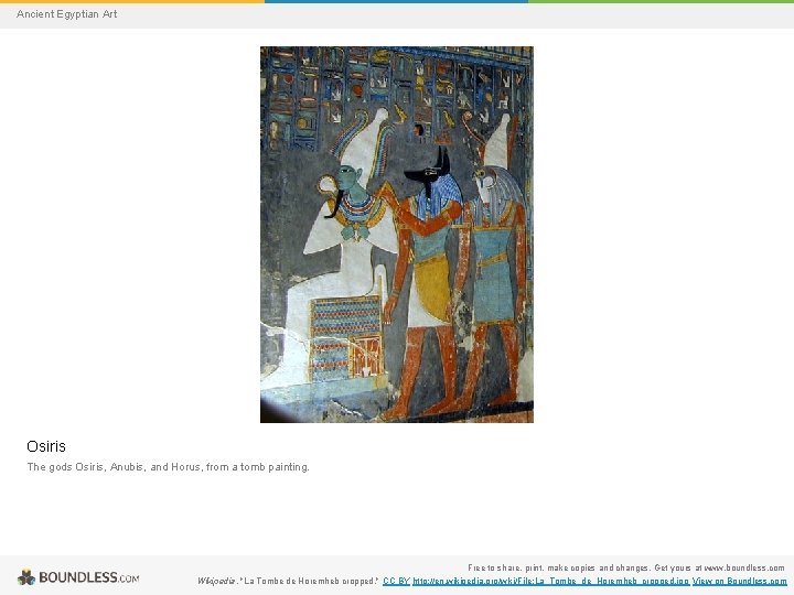 Ancient Egyptian Art Osiris The gods Osiris, Anubis, and Horus, from a tomb painting.