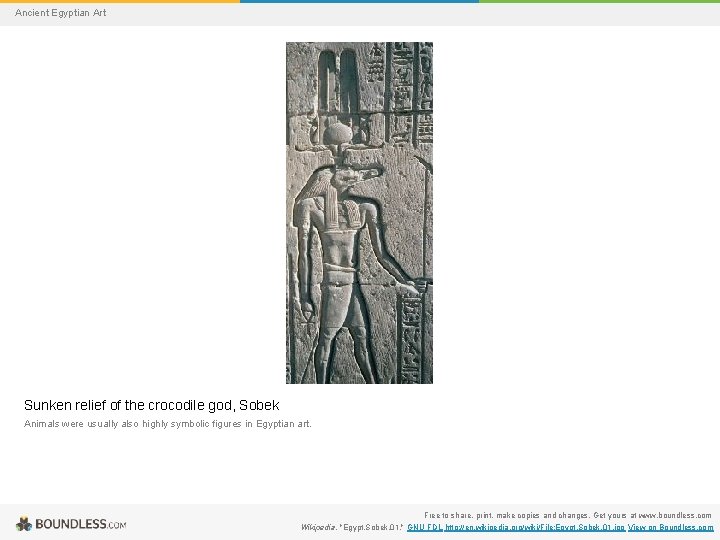 Ancient Egyptian Art Sunken relief of the crocodile god, Sobek Animals were usually also