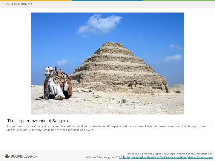 Ancient Egyptian Art The stepped pyramid at Saqqara Large tombs of pharaohs at Abydos