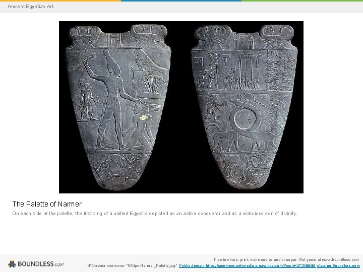 Ancient Egyptian Art The Palette of Narmer On each side of the palette, the
