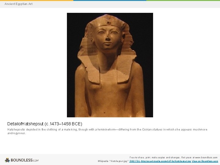 Ancient Egyptian Art Detailof. Hatshepsut (c. 1473– 1458 BCE) Hatshepsutis depicted in the clothing