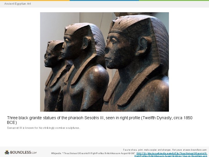 Ancient Egyptian Art Three black granite statues of the pharaoh Sesotris III, seen in