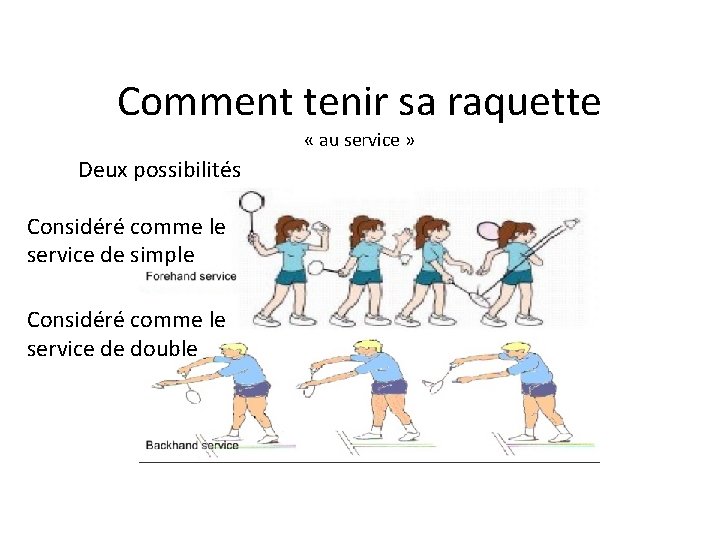 Comment tenir sa raquette « au service » Deux possibilités Considéré comme le service