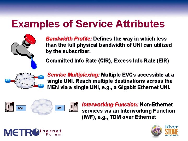 Examples of Service Attributes Bandwidth Profile: Defines the way in which less than the