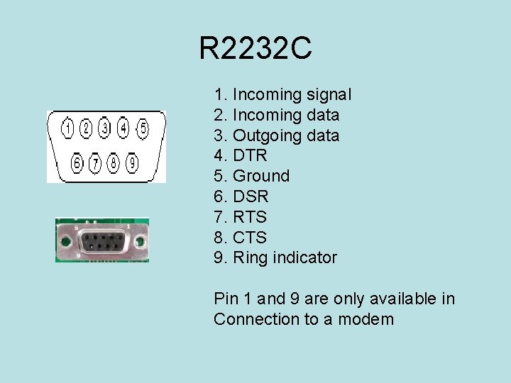 R 2232 C 1. Incoming signal 2. Incoming data 3. Outgoing data 4. DTR