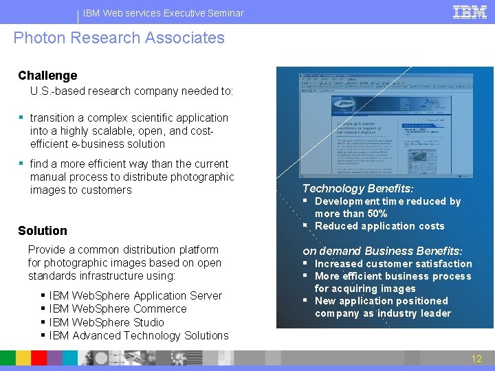 IBM Web services Executive Seminar Photon Research Associates Challenge U. S. -based research company