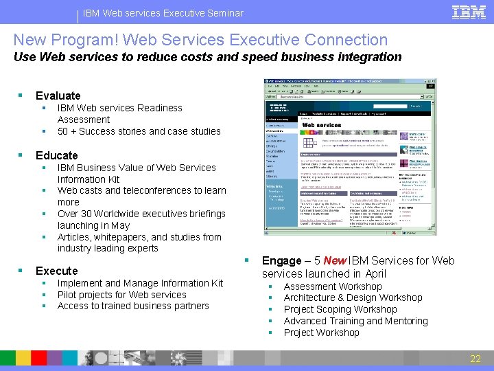 IBM Web services Executive Seminar New Program! Web Services Executive Connection Use Web services