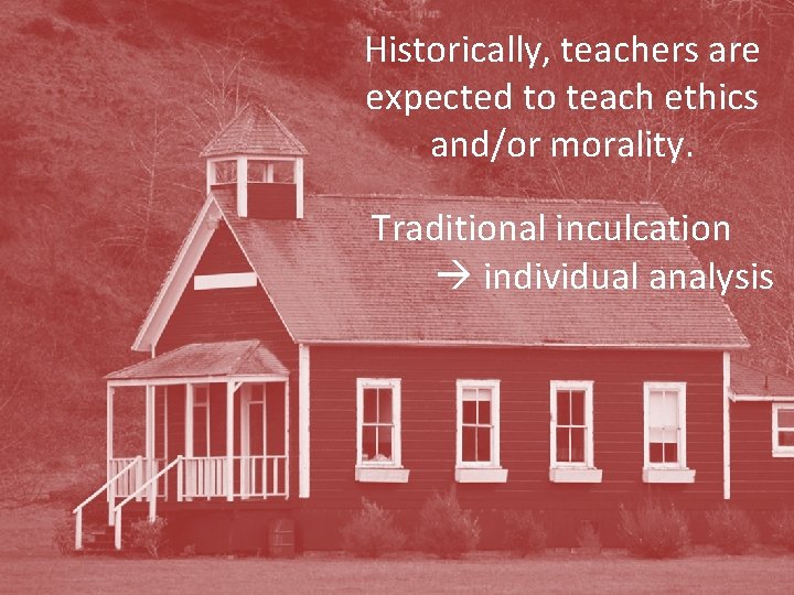 Historically, teachers are expected to teach ethics and/or morality. Traditional inculcation individual analysis 