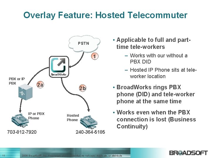 Overlay Feature: Hosted Telecommuter • Applicable to full and parttime tele-workers PSTN – Works