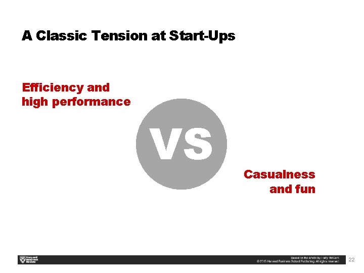 A Classic Tension at Start-Ups Efficiency and high performance VS Casualness and fun 22