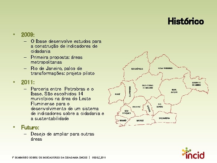 Histórico • 2009: – O Ibase desenvolve estudos para a construção de indicadores de