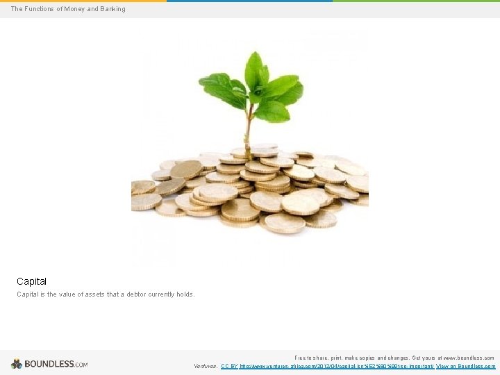 The Functions of Money and Banking Capital is the value of assets that a