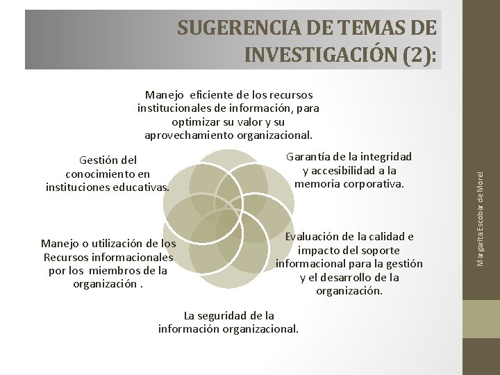 SUGERENCIA DE TEMAS DE INVESTIGACIÓN (2): Gestión del conocimiento en instituciones educativas. Garantía de