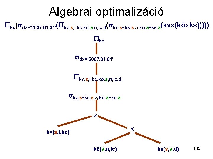 Algebrai optimalizáció kc( d>='2007. 01'( kv. s, i, kc, kő. a, n, lc, d(