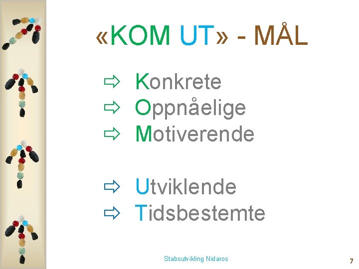  «KOM UT» - MÅL ð Konkrete ð Oppnåelige ð Motiverende ð Utviklende ð