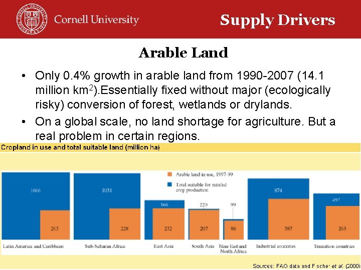 Supply Drivers Arable Land • Only 0. 4% growth in arable land from 1990