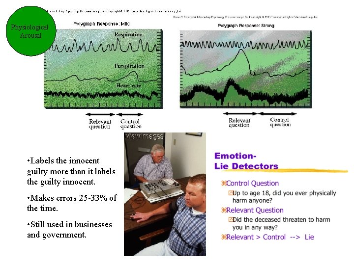 Physiological Arousal • Labels the innocent guilty more than it labels the guilty innocent.