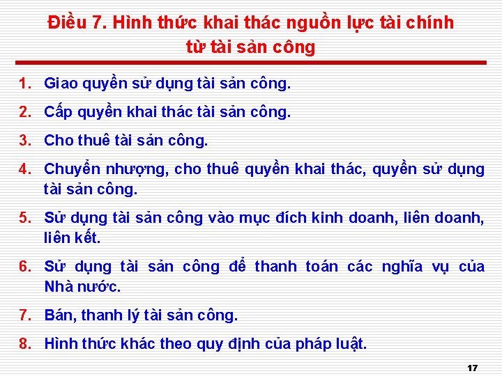 Điều 7. Hình thức khai thác nguồn lực tài chính từ tài sản công