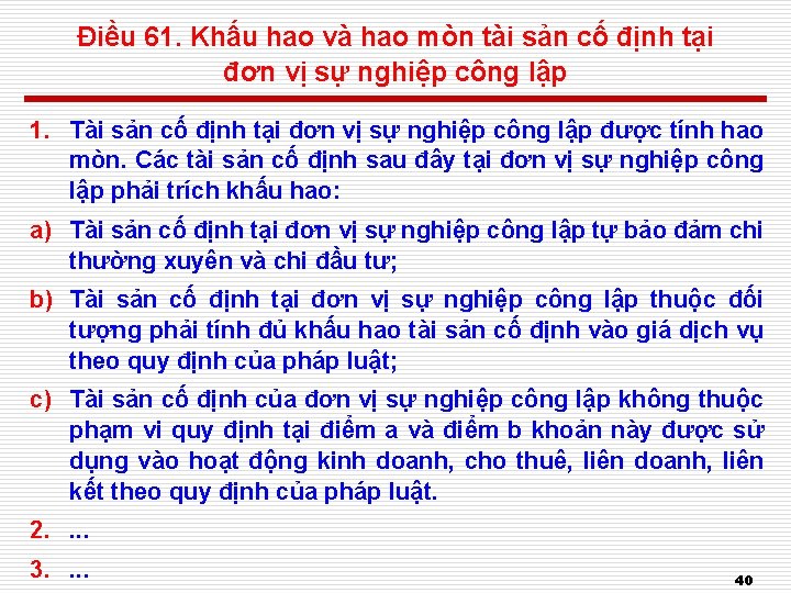 Điều 61. Khấu hao và hao mòn tài sản cố định tại đơn vị