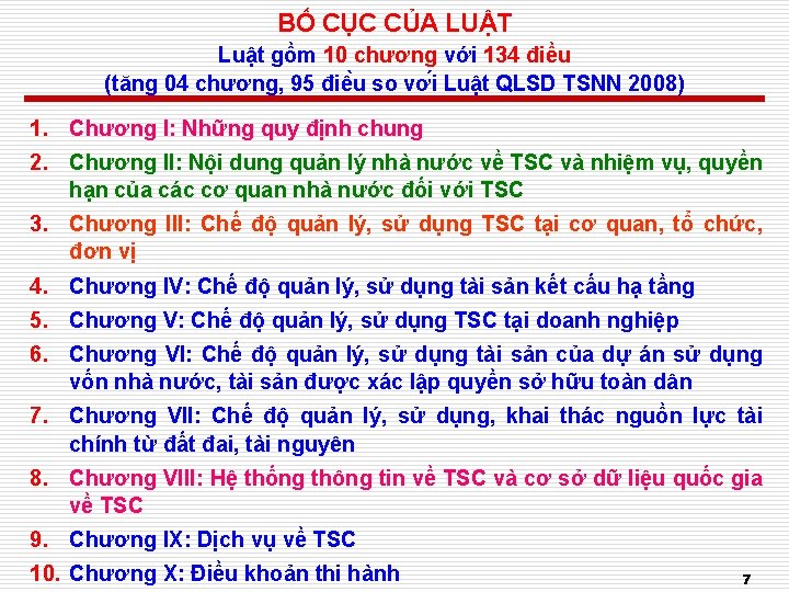 BỐ CỤC CỦA LUẬT Luật gồm 10 chương với 134 điều (tăng 04 chương,