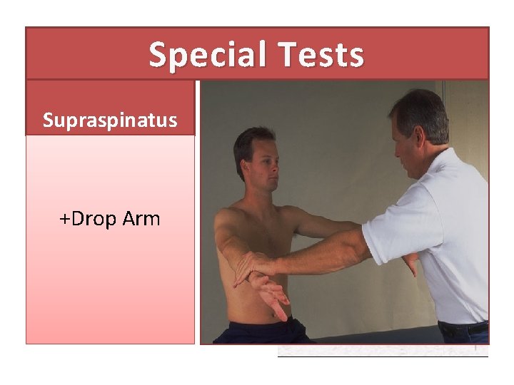 Special Tests Supraspinatus +Drop Arm 