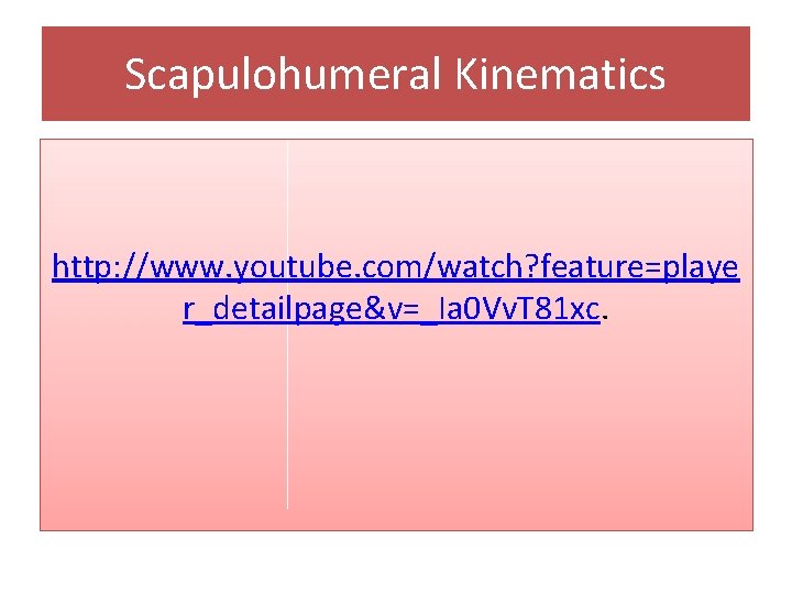 Scapulohumeral Kinematics http: //www. youtube. com/watch? feature=playe r_detailpage&v=_Ia 0 Vv. T 81 xc. 