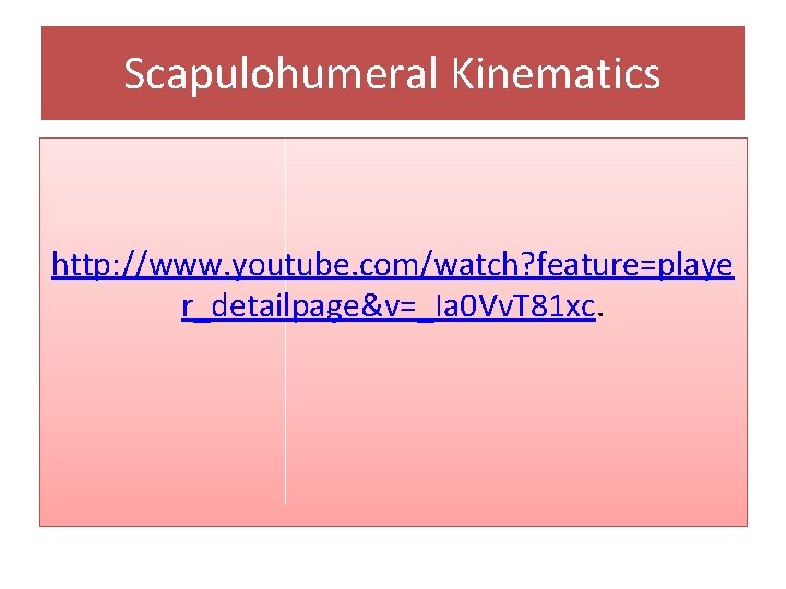 Scapulohumeral Kinematics http: //www. youtube. com/watch? feature=playe r_detailpage&v=_Ia 0 Vv. T 81 xc. 