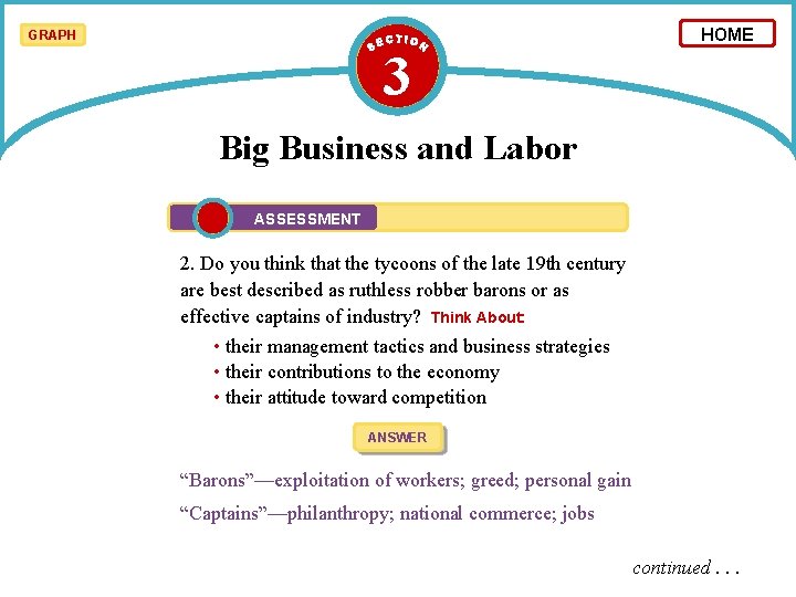 GRAPH 3 HOME Big Business and Labor ASSESSMENT 2. Do you think that the