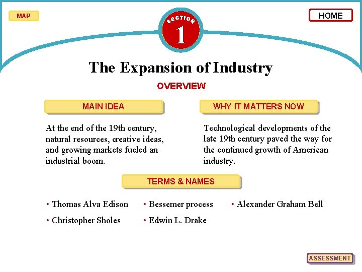 HOME MAP 1 The Expansion of Industry OVERVIEW MAIN IDEA WHY IT MATTERS NOW