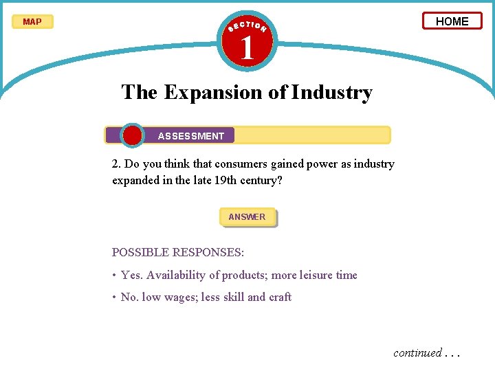 HOME MAP 1 The Expansion of Industry ASSESSMENT 2. Do you think that consumers