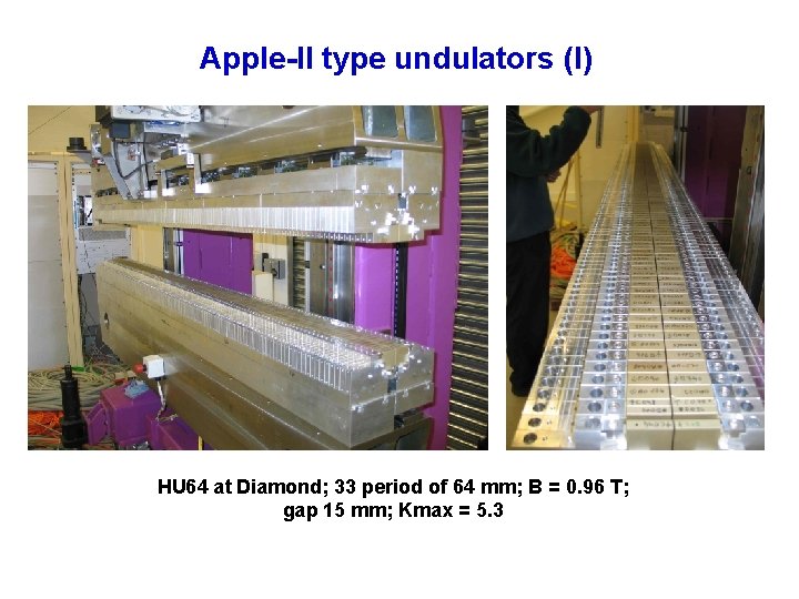 Apple-II type undulators (I) HU 64 at Diamond; 33 period of 64 mm; B