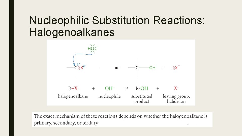 Nucleophilic Substitution Reactions: Halogenoalkanes Nucleophilic Substitution Reactions: Halogenoalkanes