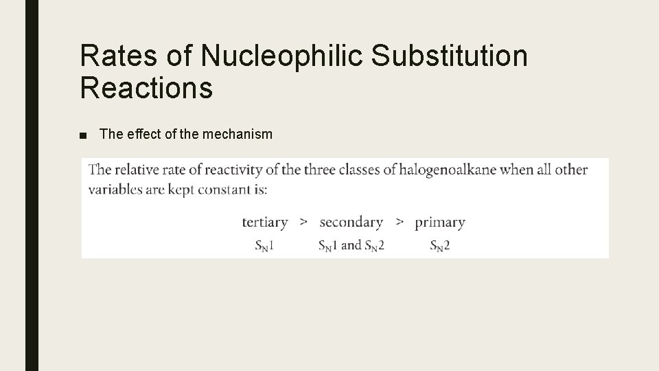 Rates of Nucleophilic Substitution Reactions ■ The effect of the mechanism Rates of Nucleophilic Substitution Reactions ■ The effect of the mechanism