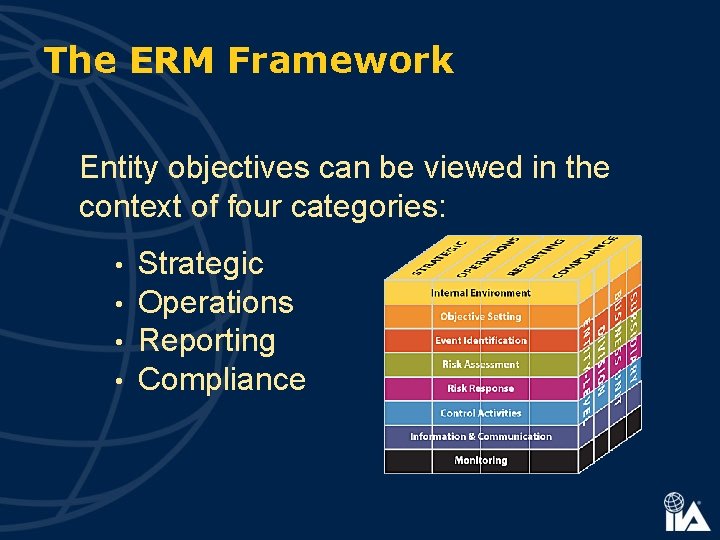 The ERM Framework Entity objectives can be viewed in the context of four categories: