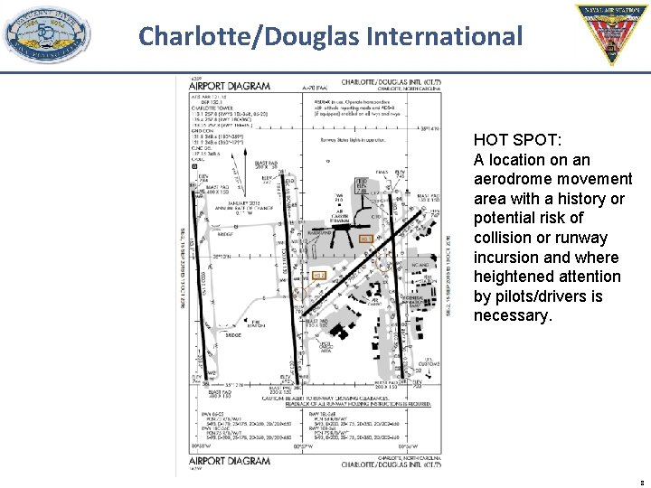 Charlotte/Douglas International HOT SPOT: A location on an aerodrome movement area with a history