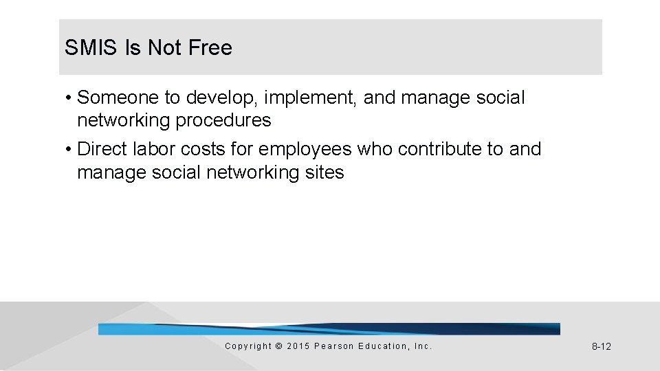 SMIS Is Not Free • Someone to develop, implement, and manage social networking procedures