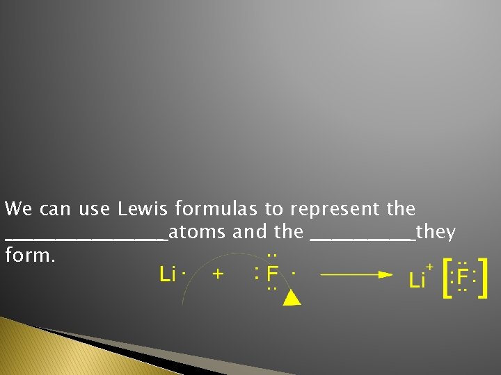 We can use Lewis formulas to represent the ___________ atoms and the _______ they