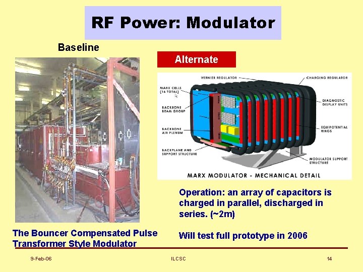 RF Power: Modulator Baseline Alternate Operation: an array of capacitors is charged in parallel,
